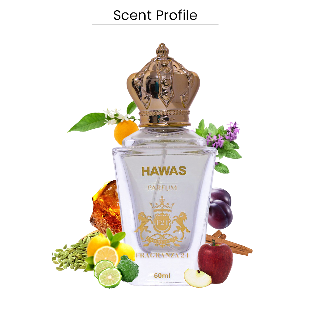 Hawas Parfum for Men – Fresh Aquatic Fruity Woody Fragrance with Apple, Plum & Ambergris