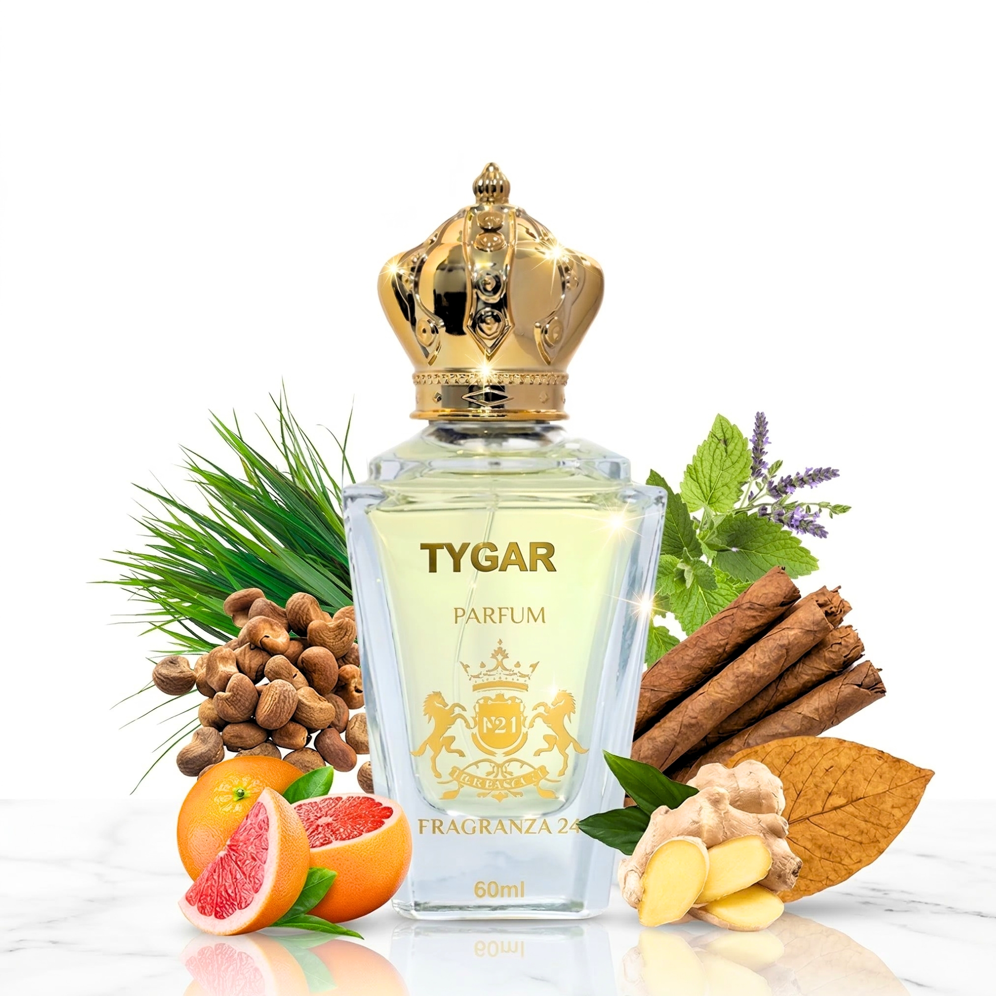 Tygar Parfum for Men – Grapefruit, Ginger & Ambroxan Woody Citrus Fragrance